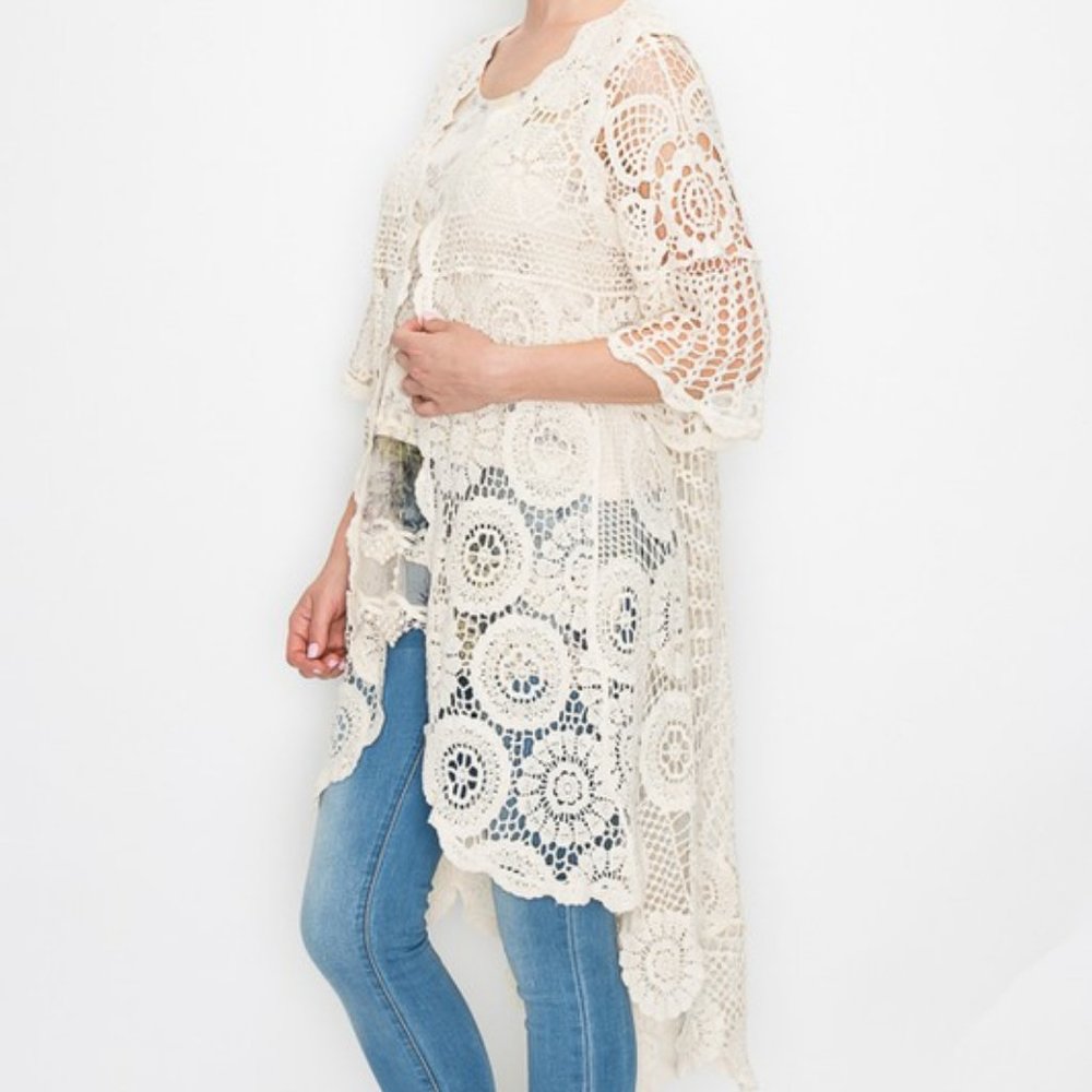 NEW ORIGAMI CROCHET LACE natural cardigan boho western kimono duster wrap SM-3X